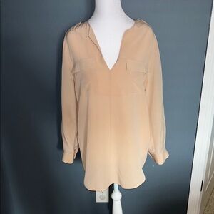 NWOT Joie Tan/Blush Long Sleeve Relaxed Silk Blouse